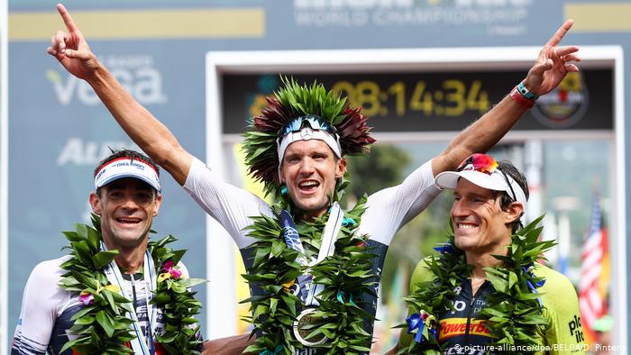 USA Ironman-WM auf Hawaii | im O'Donnel (l-r) aus den USA, Jan Frodeno aus Deutschland und Sebastian Kienle aus Deutschland (picture-alliance/dpa/BELGA/D. Pintens)